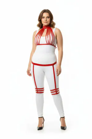 Red Faux Leather Multistrap Harness Set with Garters Plus Size