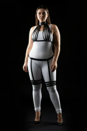 Büyük Beden Siyah Kadın Deri Harness Takım Jartiyerli Fantezi Vücut Aksesuarı - APFT552