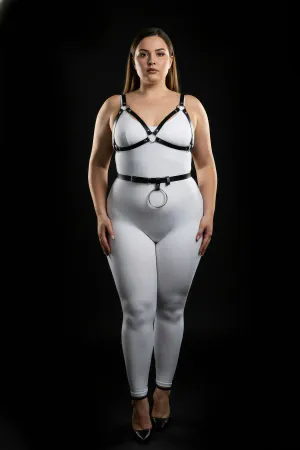 Black Faux Leather Harness Bra and Waist Belt Set O-Ring