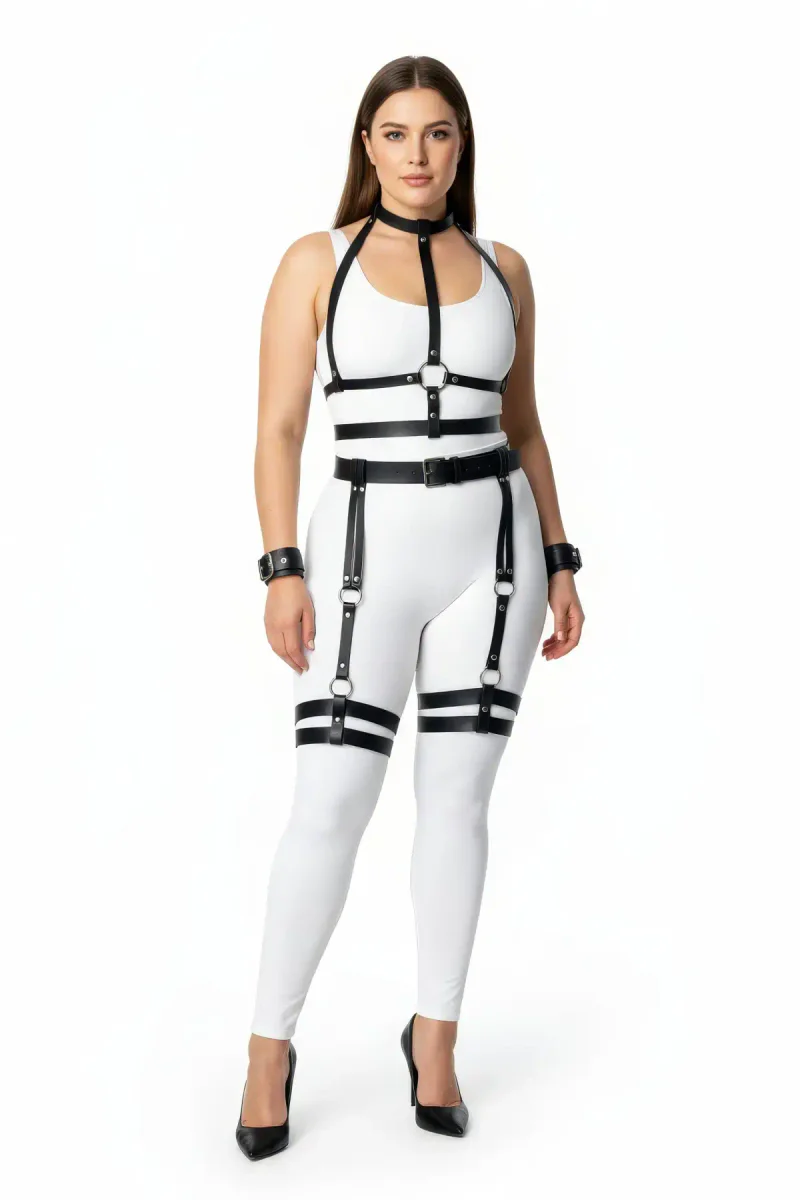 Black vegan leather full body harness
