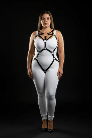 Black Faux Leather Full Body Harness O-Ring Detail Plus Size