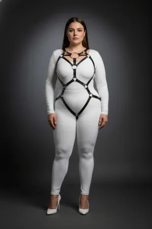 Black Faux Leather Full Body Harness O-Ring Detail Plus Size