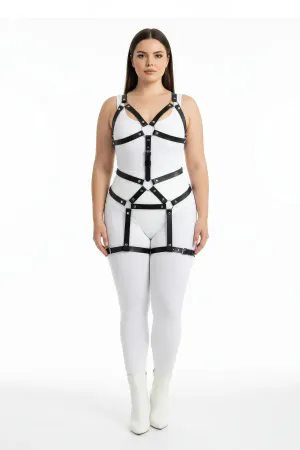 Büyük Beden Siyah Kadın Harness Takım Deri Body Fantezi Aksesuar - APFT750