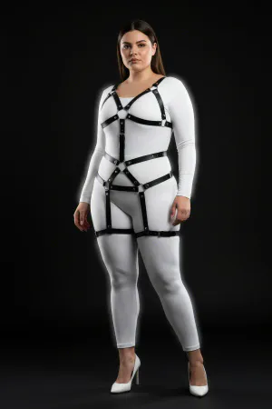 Büyük Beden Siyah Kadın Harness Takım Deri Body Fantezi Aksesuar - APFT750