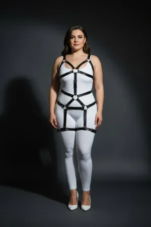 Büyük Beden Siyah Kadın Harness Takım Deri Body Fantezi Aksesuar - APFT750