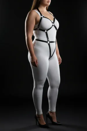 Büyük Beden Siyah Kadın Full Body Deri Harness Takım Halka Detaylı Fantazi Aksesuar - APFT759