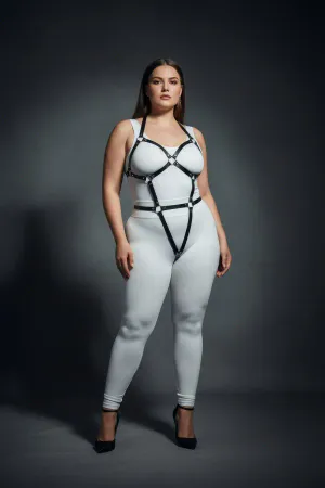 Büyük Beden Siyah Kadın Full Body Deri Harness Takım Halka Detaylı Fantazi Aksesuar - APFT759