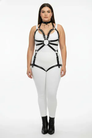 Büyük Beden Siyah Kadın Harness Takım Full Body Deri Şık Tasarım - APFT781
