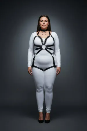 Büyük Beden Siyah Kadın Harness Takım Full Body Deri Şık Tasarım - APFT781