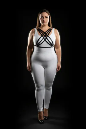 Büyük Beden Siyah Kadın Deri Görünümlü Harness Takım Ayarlanabilir Vücut Aksesuarı - APFT867