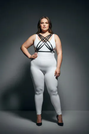 Büyük Beden Siyah Kadın Deri Görünümlü Harness Takım Ayarlanabilir Vücut Aksesuarı - APFT867