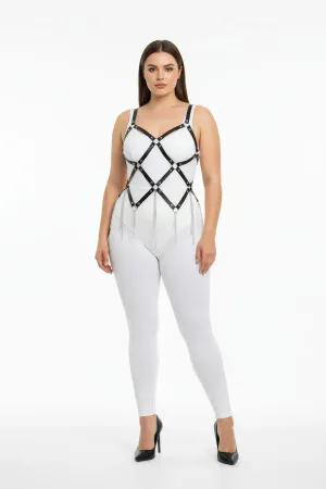 Büyük Beden Siyah Kadın Harness Takım Zincir Detaylı Çarpıcı Tasarım - APFT950