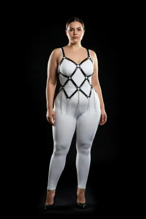 Büyük Beden Siyah Kadın Harness Takım Zincir Detaylı Çarpıcı Tasarım - APFT950