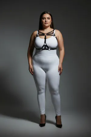 Büyük Beden Siyah Kadın Harness Takım Halka Detaylı Seksi Vücut Aksesuarı - APFT1053