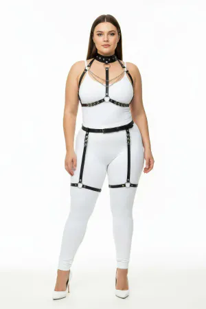 Black Faux Leather Full Body Harness Set Plus Size Model