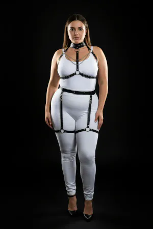 Black Faux Leather Full Body Harness Set Plus Size Model
