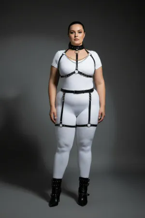 Black Faux Leather Full Body Harness Set Plus Size Model