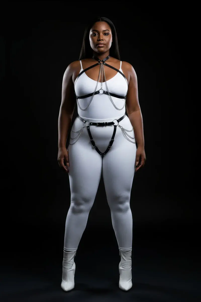 Black Faux Leather Harness Set