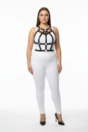 Büyük Beden Siyah Kadın Harness Takım Zımba Detaylı Şık Vücut Aksesuarı - APFT1085