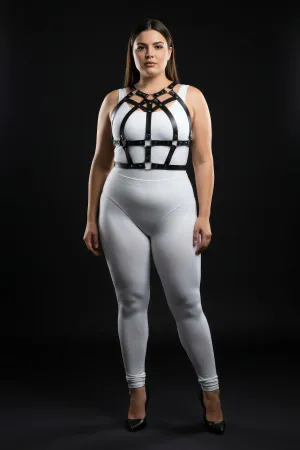 Büyük Beden Siyah Kadın Harness Takım Zımba Detaylı Şık Vücut Aksesuarı - APFT1085