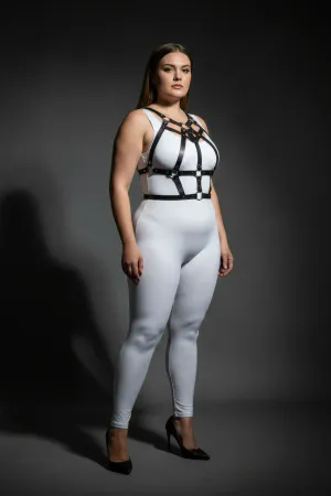 Büyük Beden Siyah Kadın Harness Takım Zımba Detaylı Şık Vücut Aksesuarı - APFT1085