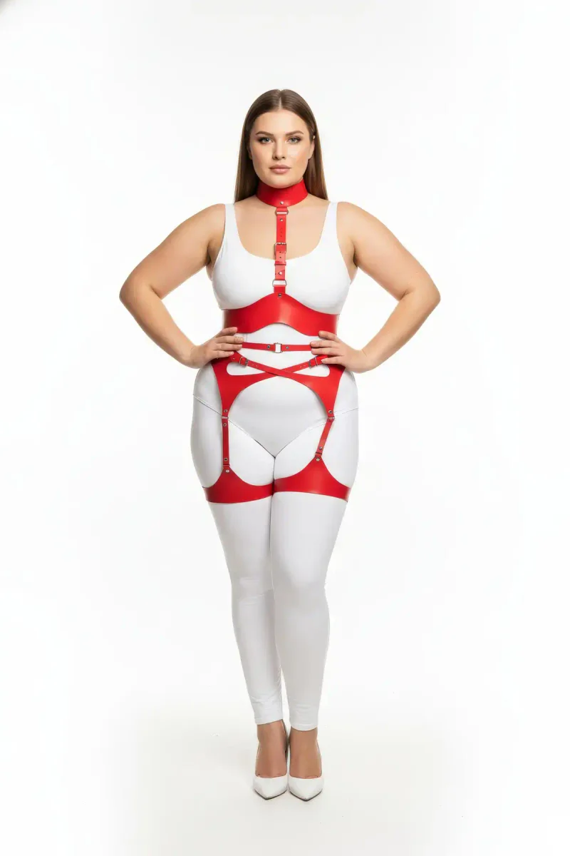 Red Faux Leather Body Harness Plus Size Women Garter Straps