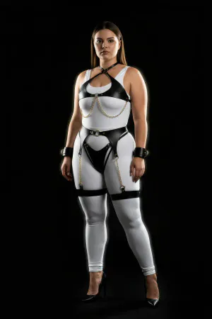 Büyük Beden Siyah Kadın Harness Takım Zincir Detaylı Jartiyerli - APFT1219