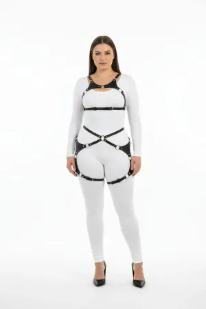 Büyük Beden Siyah Kadın Harness Takım Halka Detaylı Deri Fantezi Giyim - APFT1253