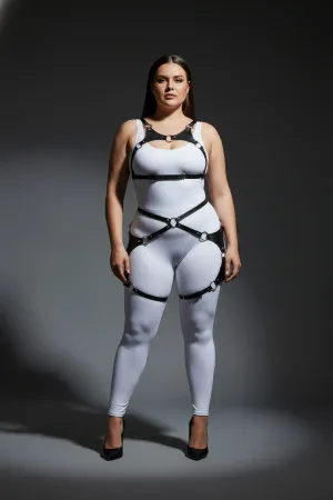 Büyük Beden Siyah Kadın Harness Takım Halka Detaylı Deri Fantezi Giyim - APFT1253