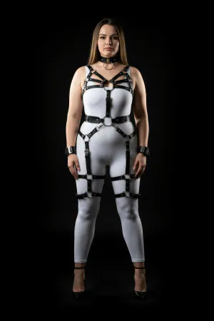 Büyük Beden Siyah Kadın Harness Takım Full Body Jartiyerli Deri Aksesuar - APFT1267