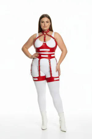 Red Faux Leather Body Harness Women Adjustable Garter Thigh Straps