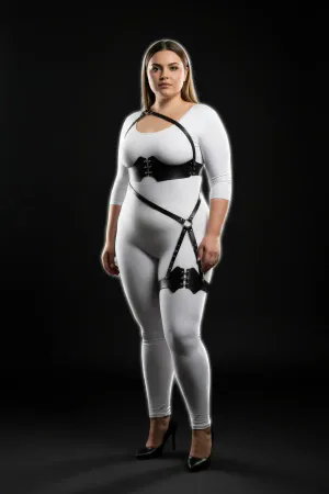 Büyük Beden Siyah Kadın Harness Takım Tam Vücut Korse Detaylı - APFT1372
