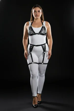 Black Lace-Up Faux Leather Body Harness Set Plus Size