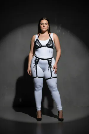 Black Lace-Up Faux Leather Body Harness Set Plus Size