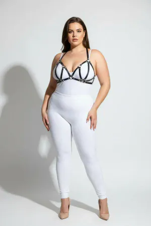 Büyük Beden Siyah Kadın Deri Sütyen Harness Takım Şık Aksesuarı - APFT111