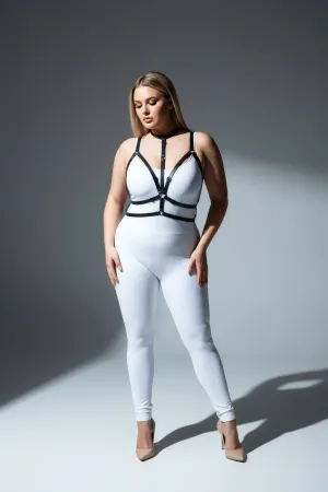 Büyük Beden Siyah Kadın Harness Takım Lastik Halka Detaylı Fantezi Aksesuar - APFT137