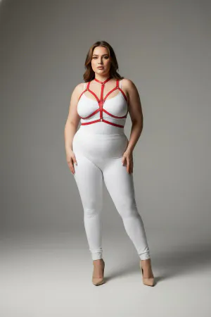 Büyük Beden Kırmızı Kadın Lastik Harness Takım Ayarlanabilir Şık Vücut Aksesuarı - APFT143