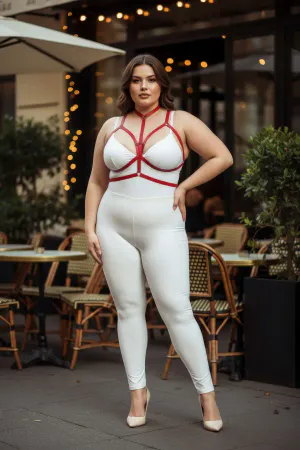 Büyük Beden Kırmızı Kadın Lastik Harness Takım Ayarlanabilir Şık Vücut Aksesuarı - APFT143