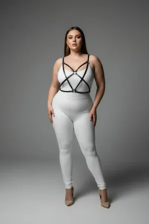 Büyük Beden Siyah Kadın Harness Takım Deri Çapraz Askılı Kombin Aksesuarı - APFT181