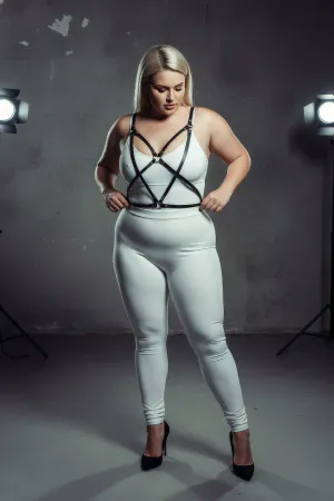 Büyük Beden Siyah Kadın Harness Takım Deri Çapraz Askılı Kombin Aksesuarı - APFT181