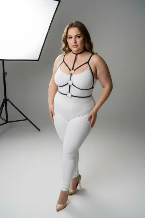 Büyük Beden Siyah Kadın Harness Halka ve Boyunluk Detaylı Lastik Aksesuar - APFT184