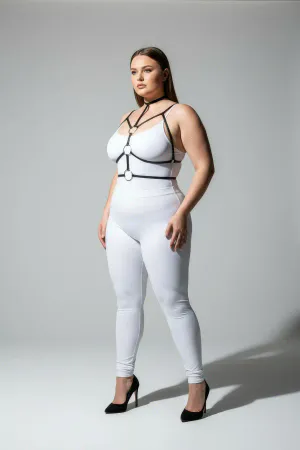 Büyük Beden Siyah Kadın Harness Halka ve Boyunluk Detaylı Lastik Aksesuar - APFT184