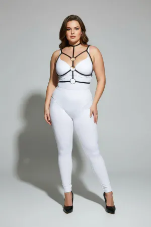 Büyük Beden Siyah Kadın Harness Halka ve Boyunluk Detaylı Lastik Aksesuar - APFT184