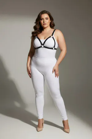 Büyük Beden Siyah Kadın Deri Harness Takım Halka Detaylı Sütyen Aksesuarı - APFT190