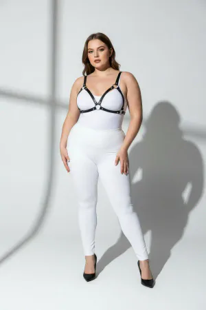 Büyük Beden Siyah Kadın Deri Harness Takım Halka Detaylı Sütyen Aksesuarı - APFT190