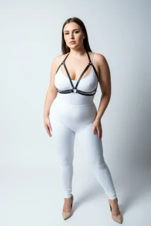 Büyük Beden Siyah Kadın Deri Harness Halka Detaylı Şık Kombin Aksesuarı - APFT200