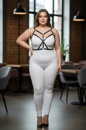 Büyük Beden Siyah Kadın Harness Takım Çapraz Detaylı Deri Büstiyer Aksesuarı - APFT247