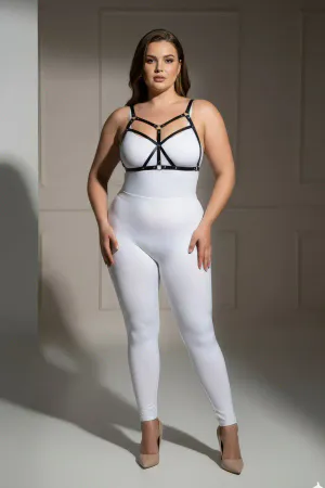 Büyük Beden Siyah Kadın Deri Harness Takım Fantezi Giyim Halka Detaylı - APFT265