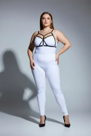 Büyük Beden Siyah Kadın Deri Harness Takım Fantezi Giyim Halka Detaylı - APFT265