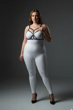 Büyük Beden Siyah Kadın Deri Harness Takım Fantezi Giyim Halka Detaylı - APFT265